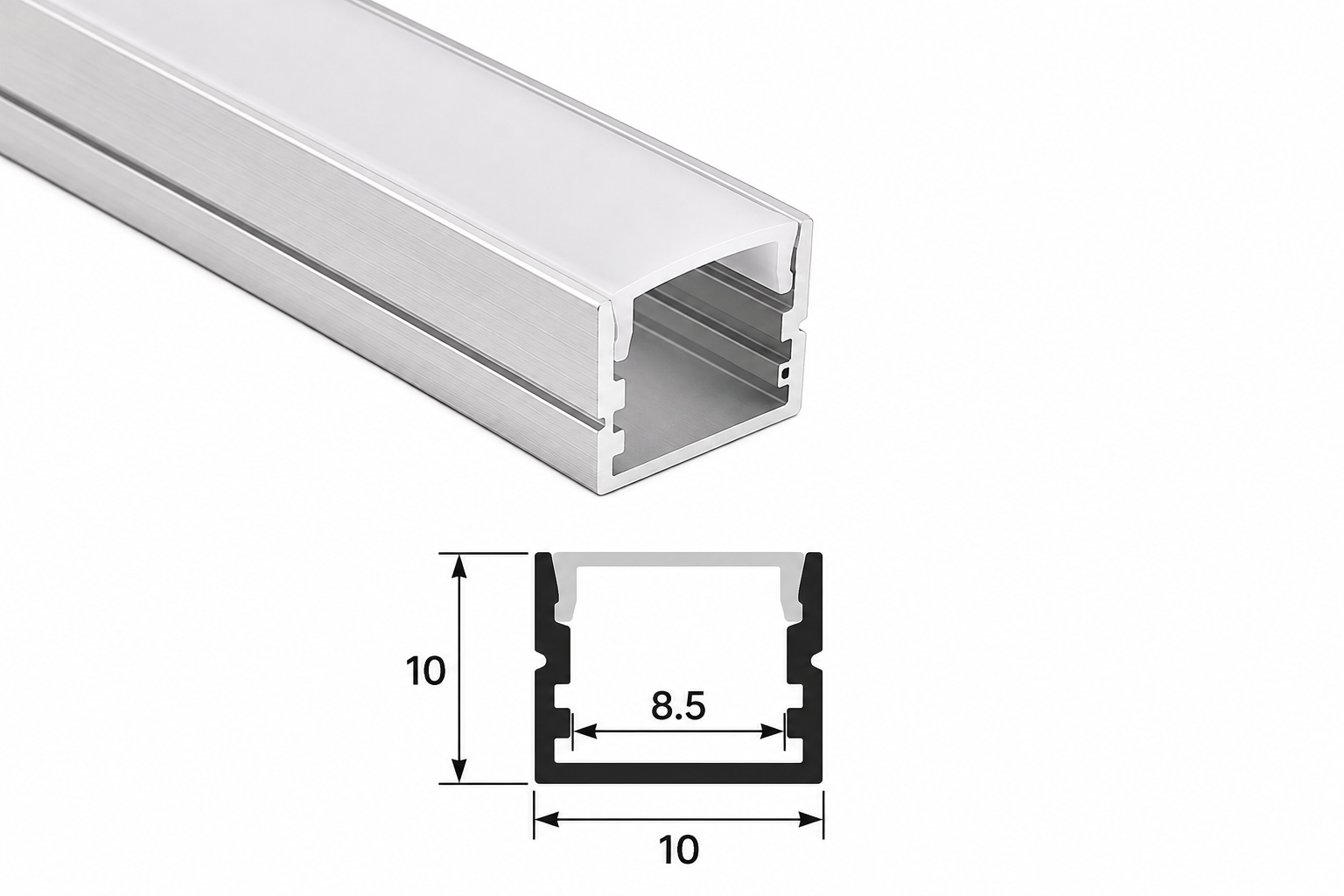 10mm × 10mm Aluminium LED Profile Channel with Frosted Diffuser – 1 Metre