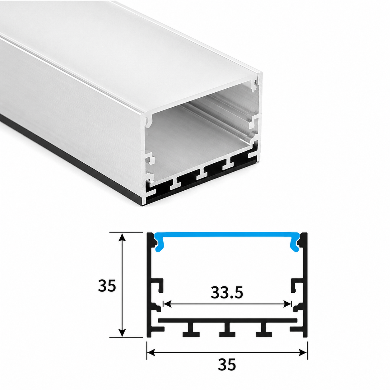 35mm × 35mm Aluminium LED Profile Channel with Frosted Diffuser – 1 Metre