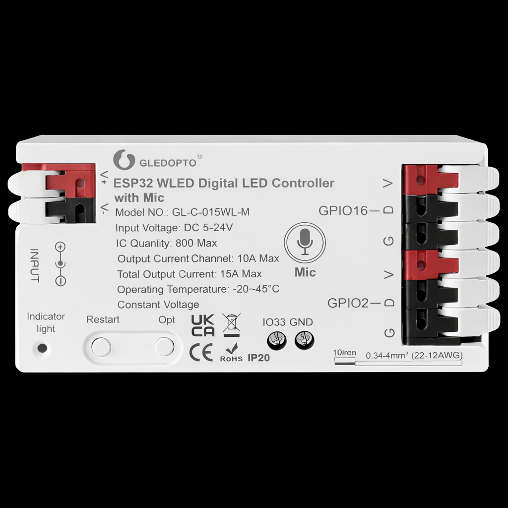 WLED ESP32 LED Strip Controller – WiFi + Music Reactive Lighting