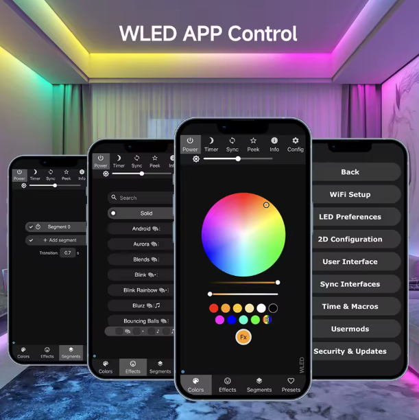 WLED ESP32 LED Strip Controller – WiFi + Music Reactive Lighting