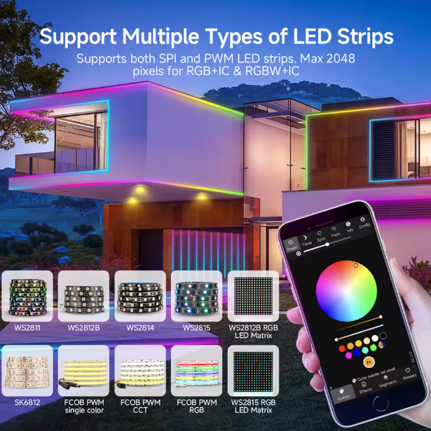 WLED ESP32 LED Strip Controller – WiFi + Music Reactive Lighting