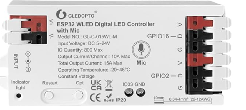 WLED ESP32 LED Strip Controller – WiFi + Music Reactive Lighting