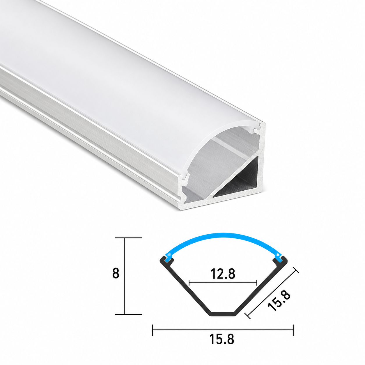 16mm 45° Corner Aluminium LED Profile with Frosted Diffuser – 1 Metre