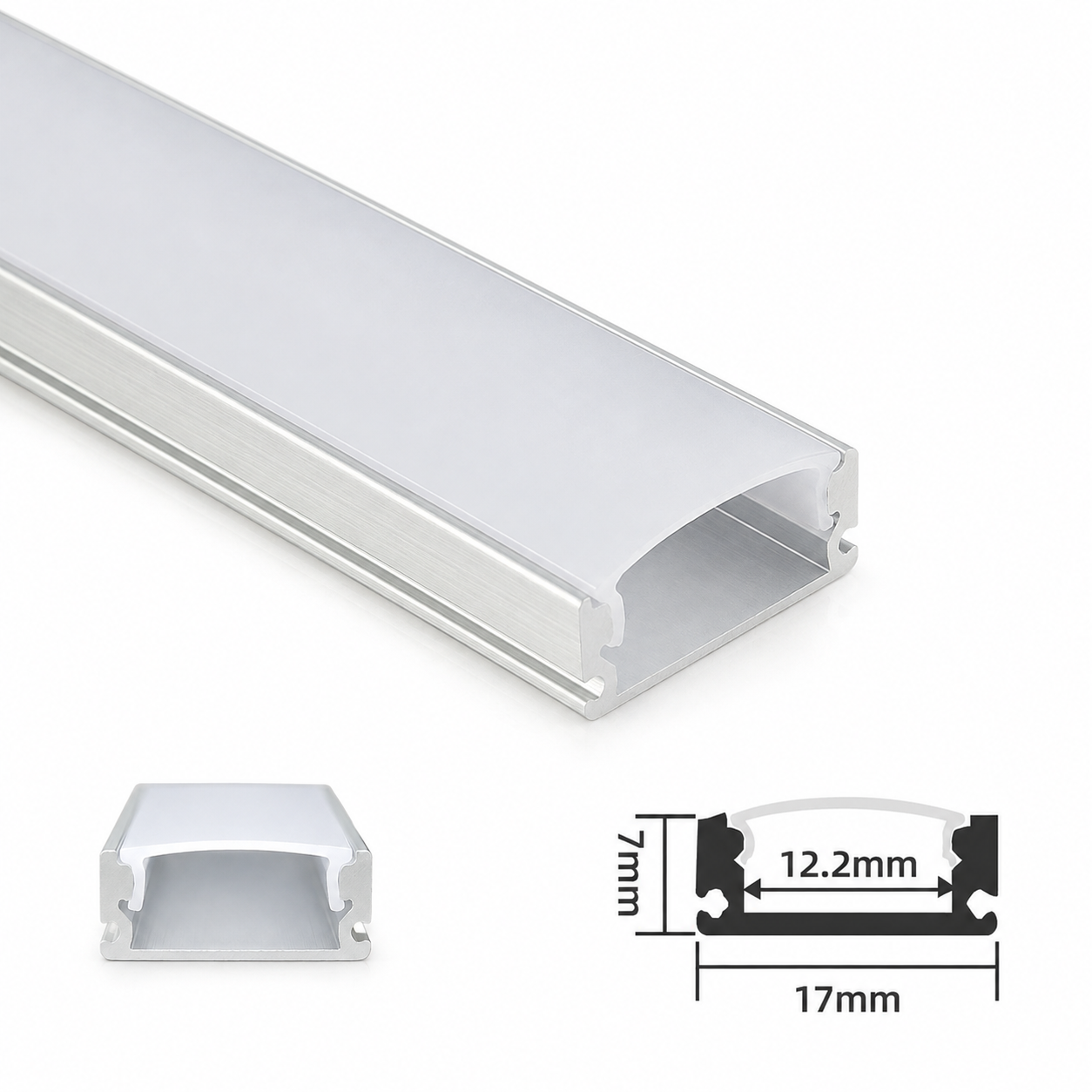 17mm Surface Mount Aluminium LED Profile Channel with Frosted Diffuser Cover – 1 Metre